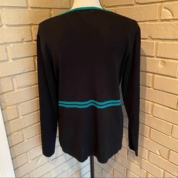 Exclusively Misook Zip Front Cardigan Green trim - Picture 4 of 7